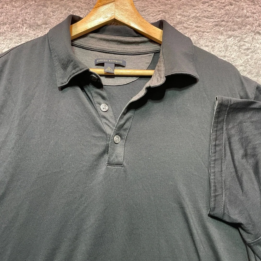 Banana Republic Mens XL Black Short Sleeve Polo Shirt Jersey Knit Casual